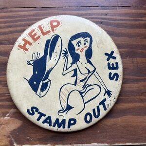 Large 60s Vintage Humorous Button w/Sex Text & Graphic Rated PG :)